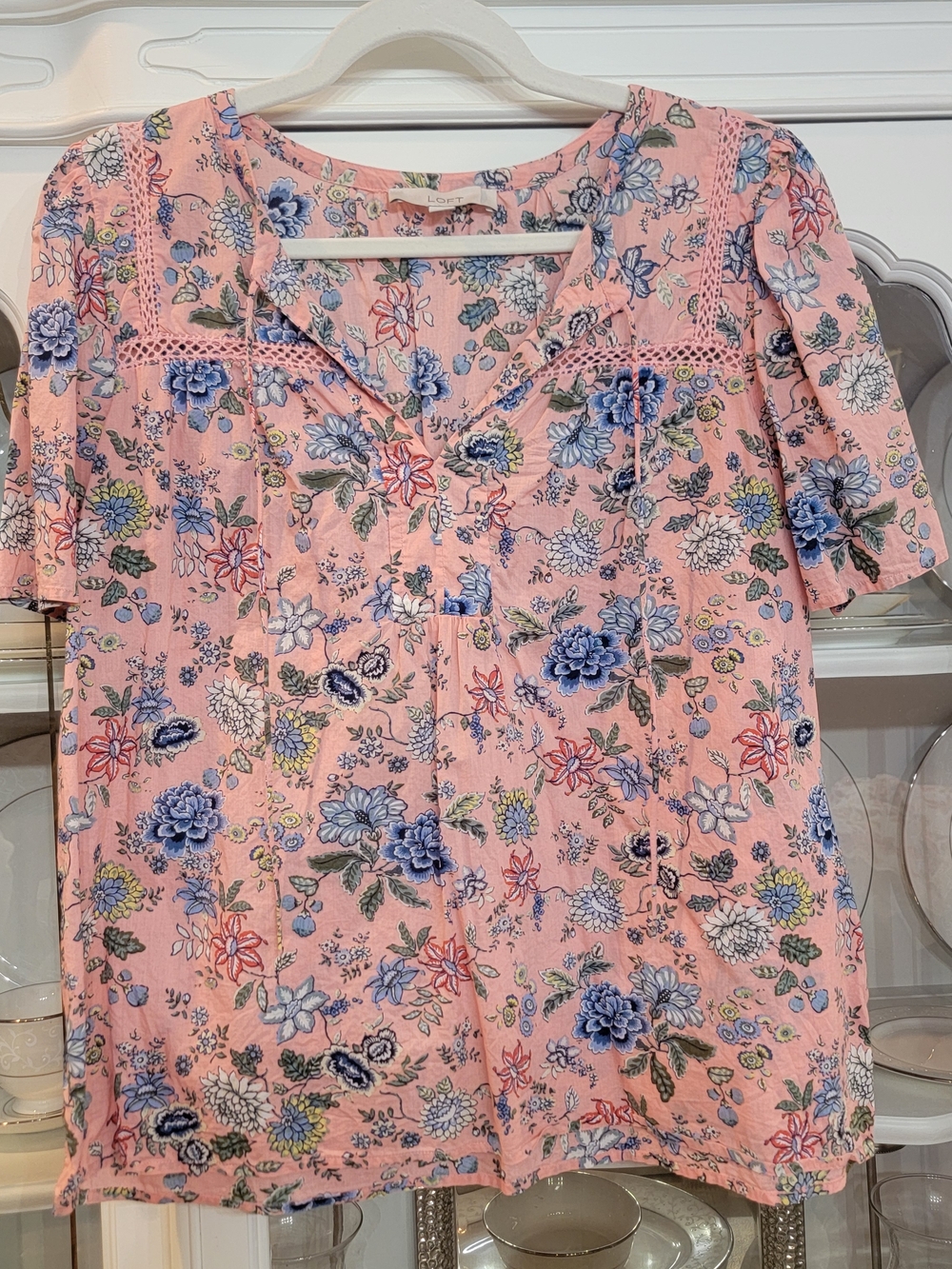 LOFT Pink Floral Short-Sleeve Blouse